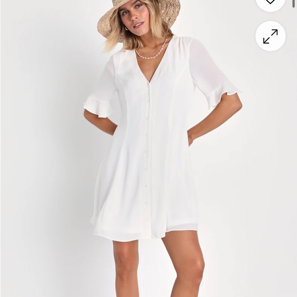 Lulu's Castana White Button-Up Dress